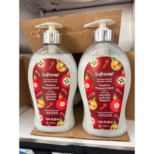 6 Bottles Soft Soap Festive Peppermint Hand Soap 11.25 Fl Oz - NEW